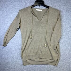 LOFT Sweater‎ Women's S Beige Tunic V-Neck Pullover 3/4 Sleeve Lightweight Knit